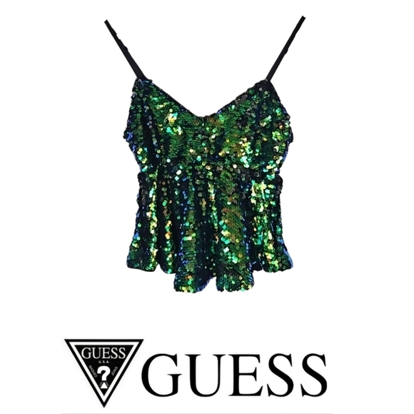 Guess Tops - Guess Bling Sequin Peplum Cami Going Out Dopamine Top